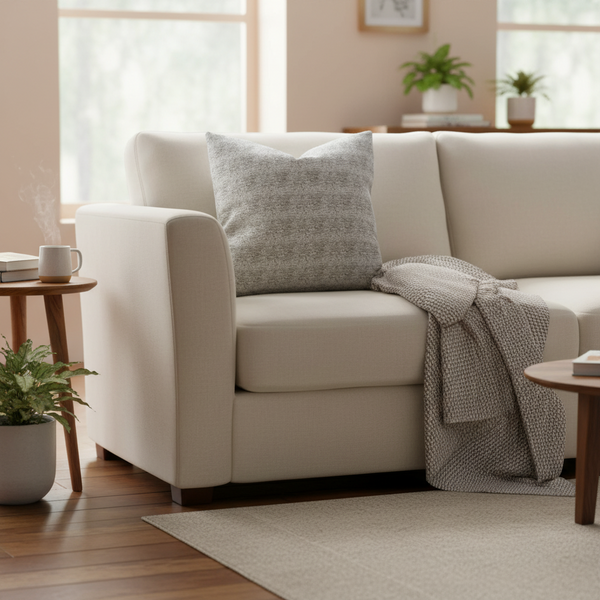 brown and cream colored pillow speckled with gold touches